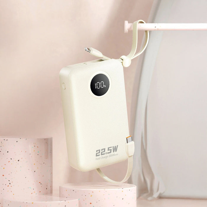 Dudao K14+ Преносима батерия Powerbank 20000mAh 22.5W USB-C / USB-A / Вградени Lightning и USB-C кабели - Бял