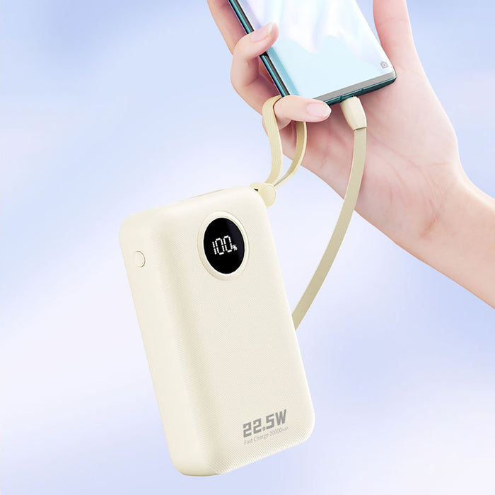 Dudao K14+ Преносима батерия Powerbank 20000mAh 22.5W USB-C / USB-A / Вградени Lightning и USB-C кабели - Бял