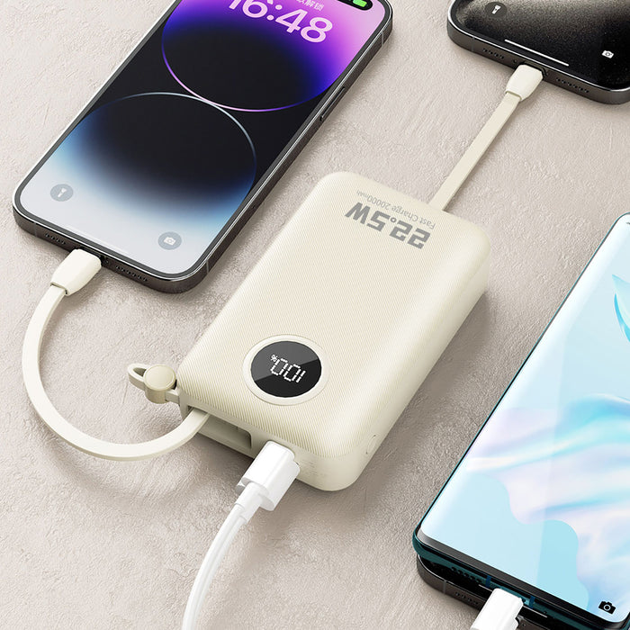 Dudao K14+ Преносима батерия Powerbank 20000mAh 22.5W USB-C / USB-A / Вградени Lightning и USB-C кабели - Бял