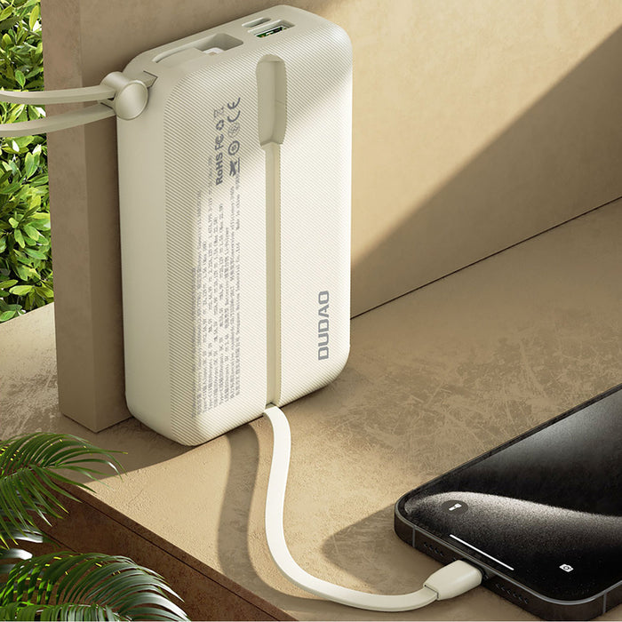 Dudao K14+ Преносима батерия Powerbank 20000mAh 22.5W USB-C / USB-A / Вградени Lightning и USB-C кабели - Бял