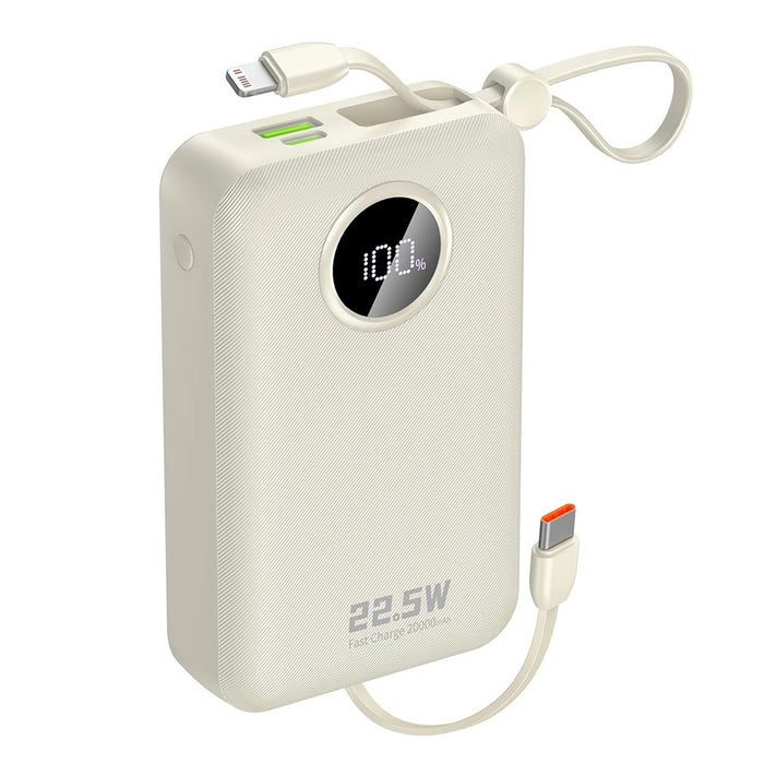 Dudao K14+ Преносима батерия Powerbank 20000mAh 22.5W USB-C / USB-A / Вградени Lightning и USB-C кабели - Бял