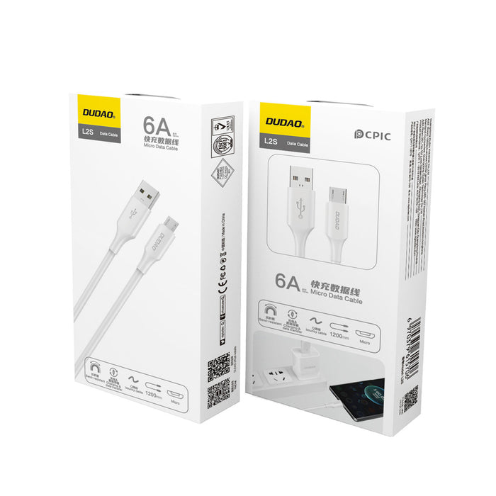 Dudao L2SM USB-A / micro USB 6A кабел 1,2 м - бял
