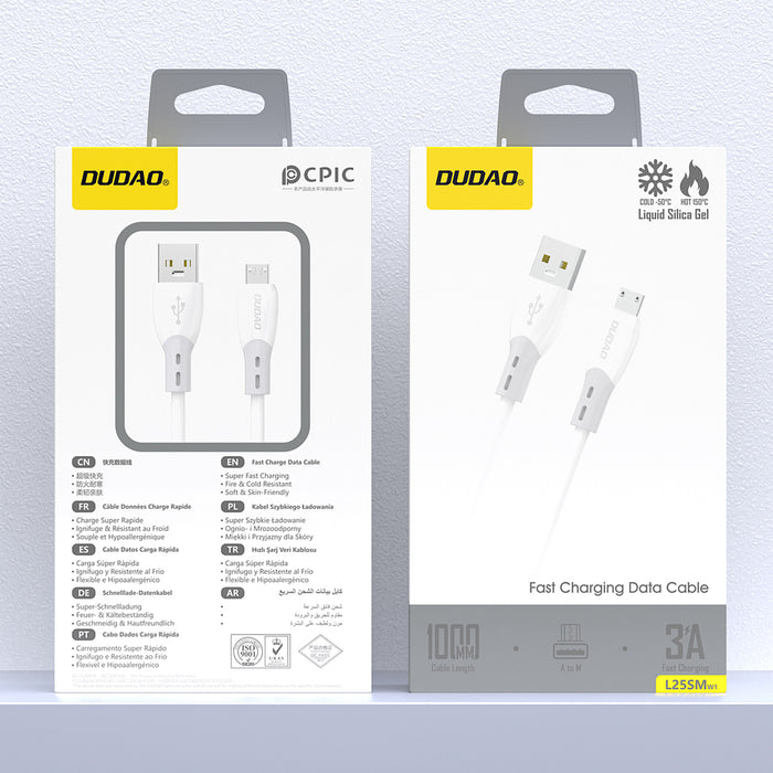Dudao L25SM 3 A USB-A - micro USB кабел с мека силиконова оплетка 1 м - бял
