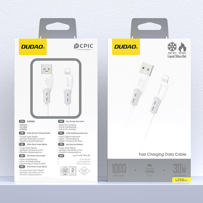 Dudao L25SL 30W USB-A - Lightning кабел с мека силиконова оплетка 1 м - бял