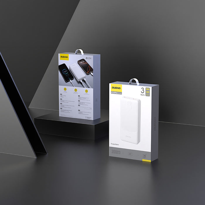 Външна батерия Dudao K10Pro 2.4A 20000mAh 2 x USB-A - Бяла