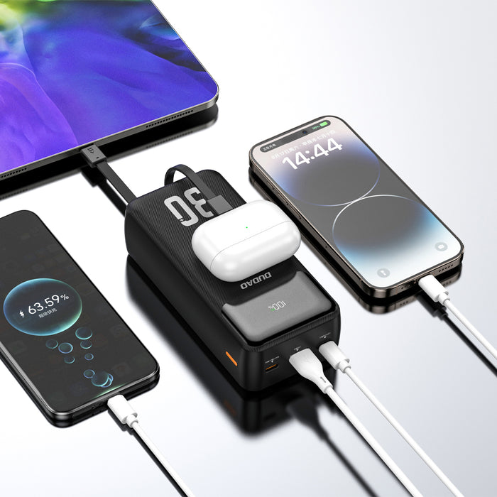 Външна батерия Dudao K15Max 30000mAh PD 22.5W с USB-C и Lightning кабели - бяла