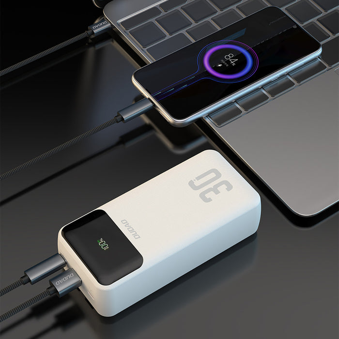 Външна батерия Dudao K15Max 30000mAh PD 22.5W с USB-C и Lightning кабели - бяла