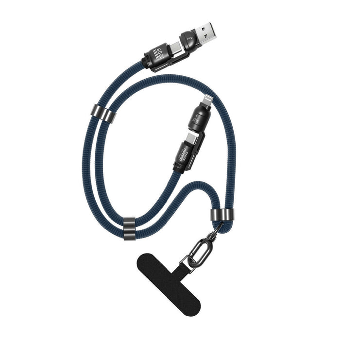 Dudao L20Max 65W 4-в-1 кабел с връзка за връзка USB-C към USB-C с Lightning и USB-A адаптери - син