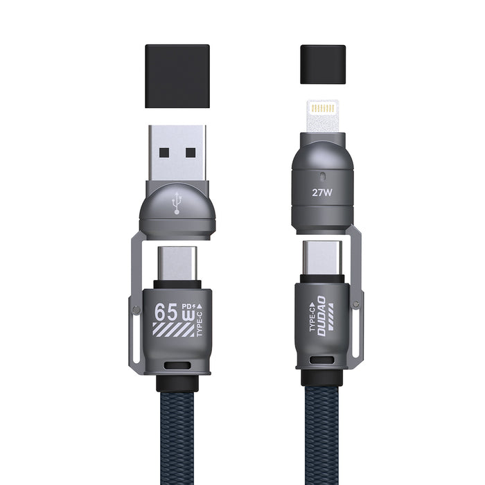Dudao L20Max 65W 4-в-1 кабел с връзка за връзка USB-C към USB-C с Lightning и USB-A адаптери - син