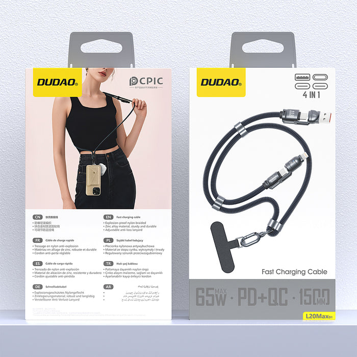 Dudao L20Max 65W 4-в-1 кабел с връзка за връзка USB-C към USB-C с Lightning и USB-A адаптери - син