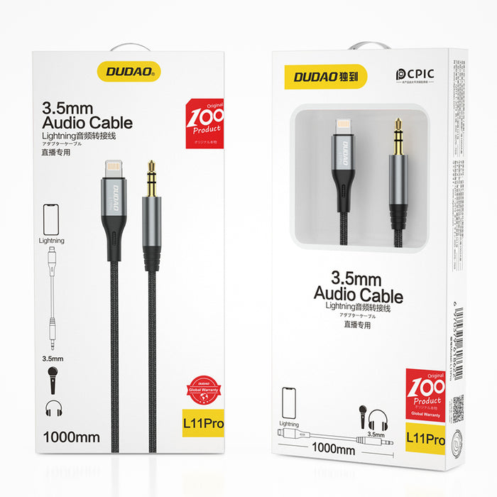 Аудио кабел Dudao Lightning към mini jack 3.5mm, 1m, сив (L11PRO)