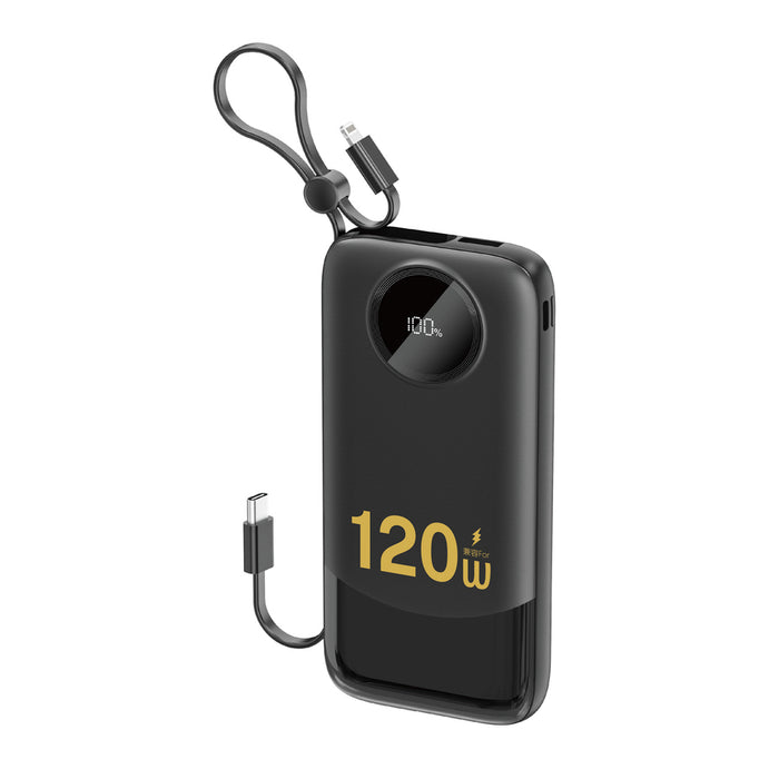 Dudao K13 10000mAh външна батерия с вграден кабел - черна