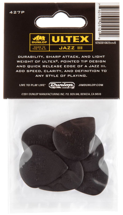 Перца за китара Jim Dunlop - Ultex Jazz III, 2.0 mm, 6 броя, черни