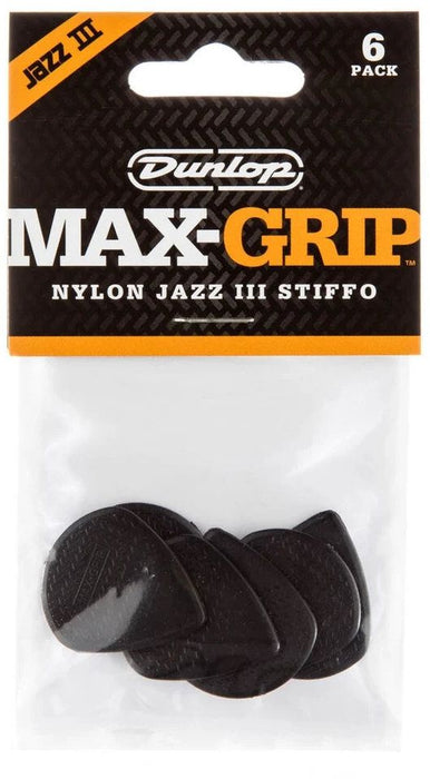 Перца за китара Dunlop - Max-Grip, Jazz III, Stiffo, 1.38 mm, 6 броя, черни
