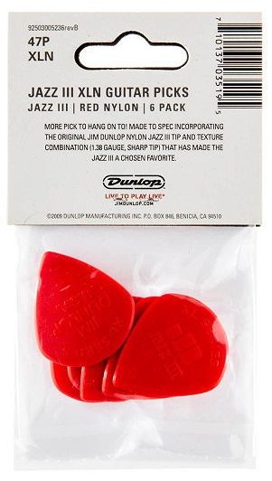Перца за китара Dunlop - Nylon Jazz III XL, 1.38mm, 6 броя, червени