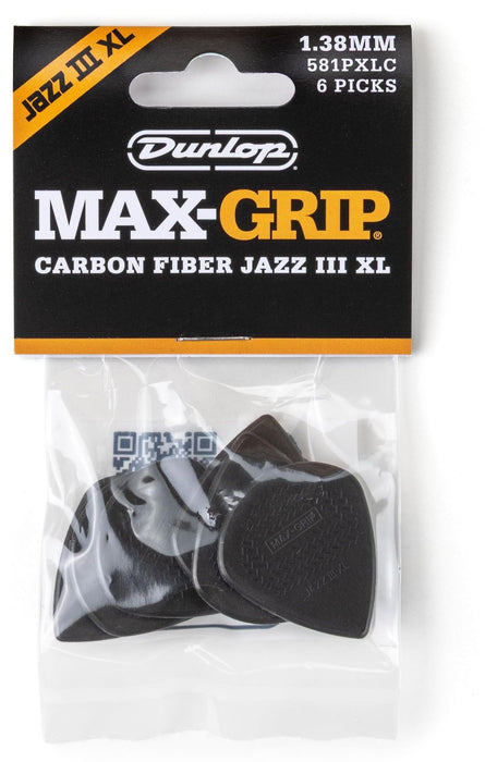 Перца за китара Dunlop - Max-Grip Jazz III XL, Carbon Fiber, 1.38 mm, 6 броя