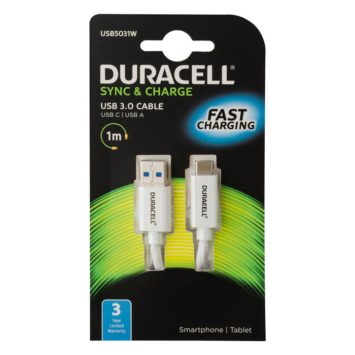 КАБЕЛ DURACELL USB 3.0-TYPE-C 1M USB5031