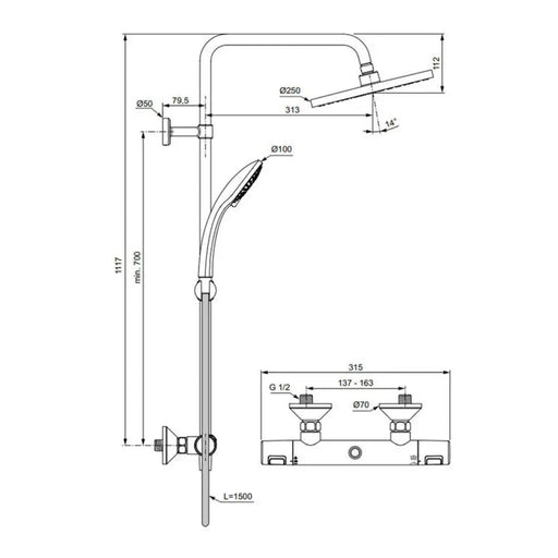 ДУШ СИСТЕМА ТЕРМОСТАТНА CERATHERM T25 IDEALSTANDARD A7627AA