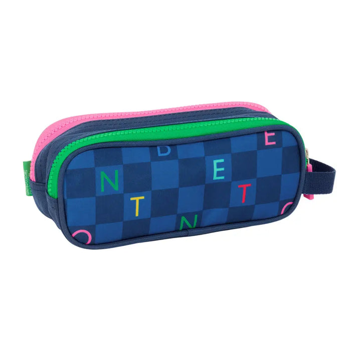 Двоен Моливник Benetton Damero Морско син 21 x 8 x 6 cm