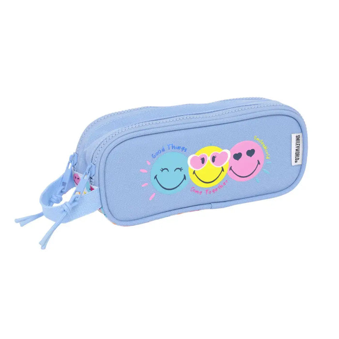 Двоен Моливник Smiley Joyful Многоцветен Светло син 21 x 8