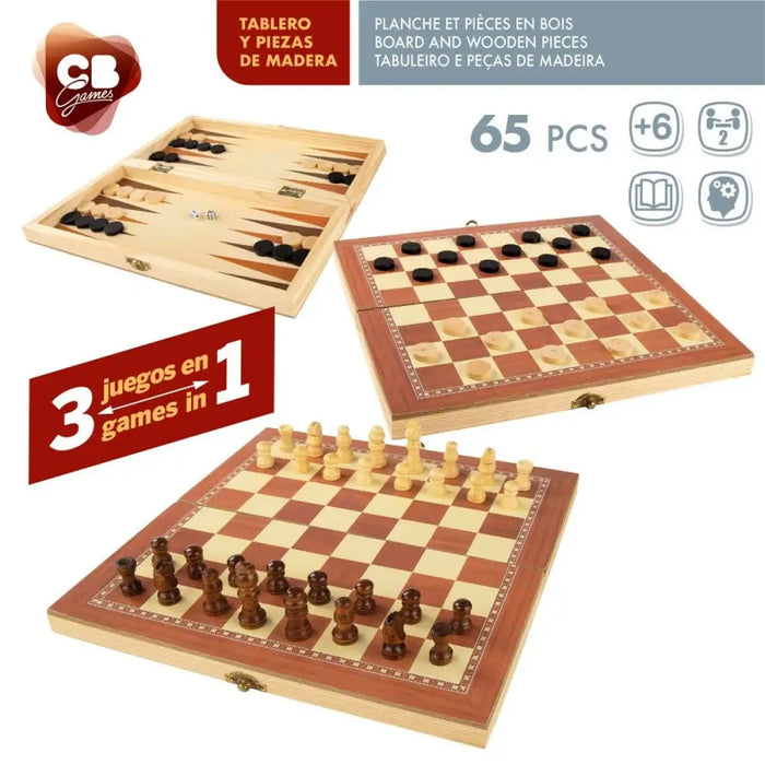 Дъска за Шах и Дама CB Games Дървен Tабла (6 броя)