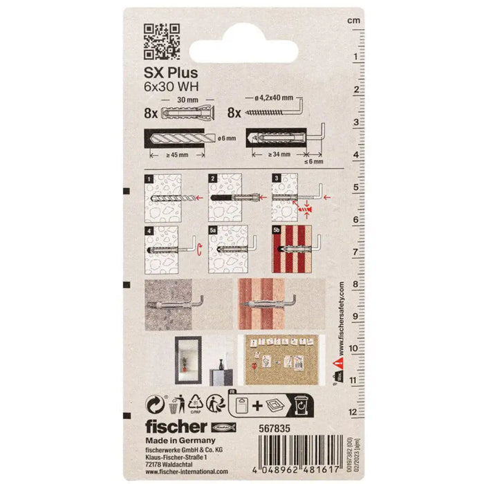 ДЮБЕЛ С КУКА 6X30 8 БР FISCHER SX PLUS