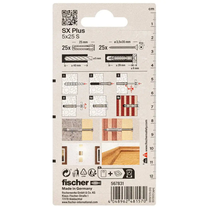 ДЮБЕЛ С ВИНТ 5X25 25 БР FISCHER SX PLUS