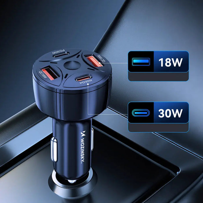 Зарядно за кола Wozinsky WLS-04 60W 2xUSB-C 2xUSB-A - Черно