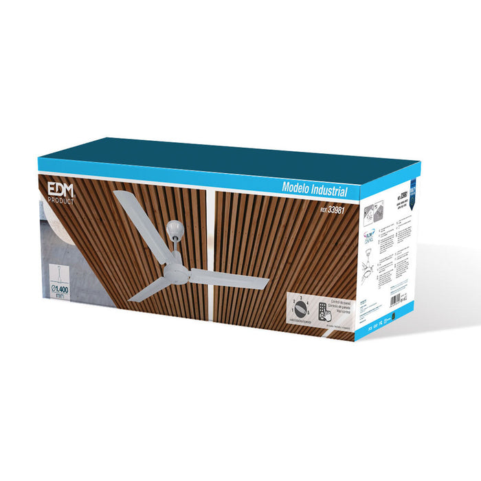 Вентилатор за таван EDM 33981 Бял 60 W Ø 140 cm индустриален