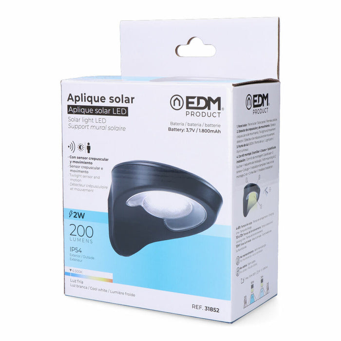 LED Аплик EDM 31852 Черен 2 W 1,8 W 200 Lm 155 Lm Слънчев Сензор за Движение (6500 K)