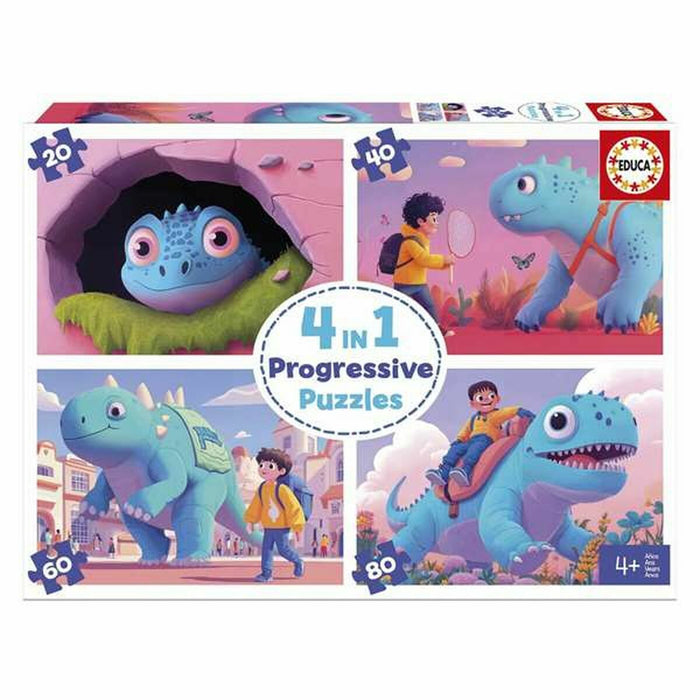 Комплект от 4 Пъзела Educa Friendly Dinosaurs
