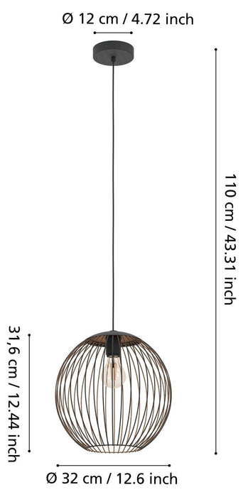 Пендел Eglo - Almanzora, E27, Ø32 cm, черен/меден