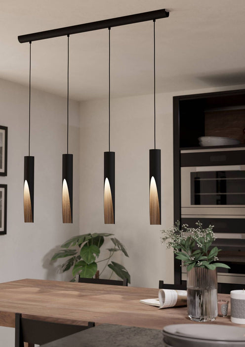 LED пендел Eglo - Barbotto, 4хGU10, 4x4.5W, 4x345lm, черен/дъб