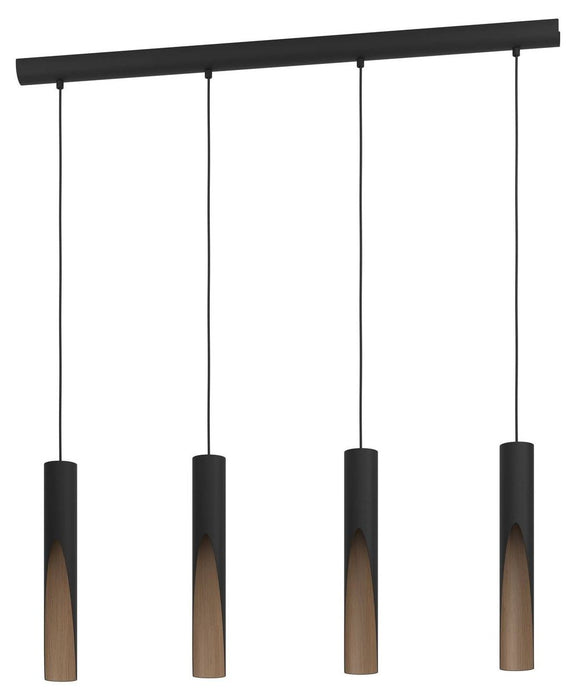 LED пендел Eglo - Barbotto, 4хGU10, 4x4.5W, 4x345lm, черен/дъб