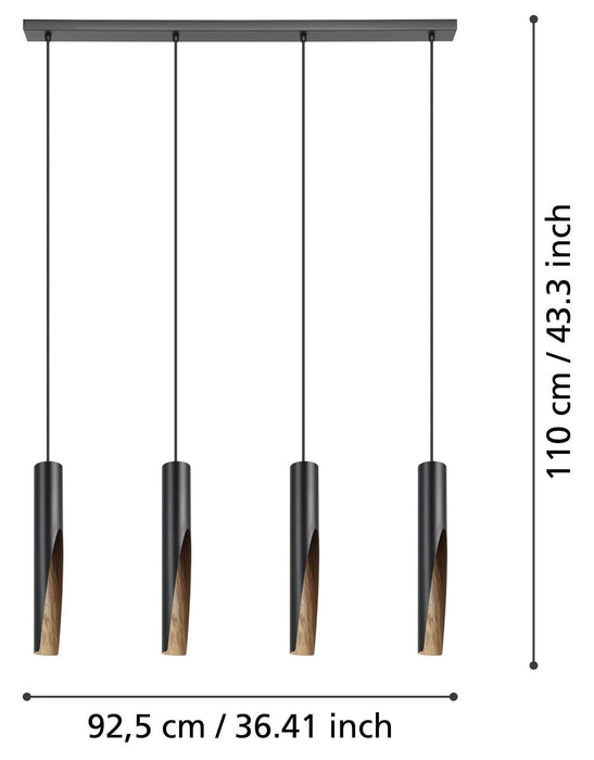 LED пендел Eglo - Barbotto, 4хGU10, 4x4.5W, 4x345lm, черен/дъб
