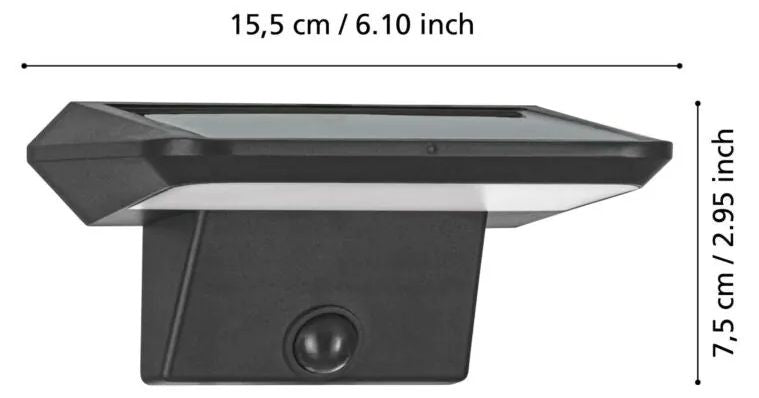 Соларна LED лампа Eglo - Porrassa, 800lm, 6500K, IP44, със сензор, черна
