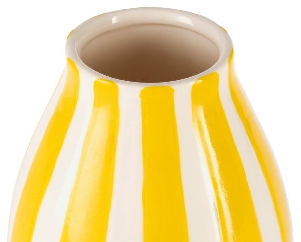 Керамична ваза Eglo - Jinjiti, 15.5 cm, Ø12.5 cm, бяла/жълти ленти
