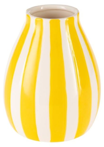 Керамична ваза Eglo - Jinjiti, 15.5 cm, Ø12.5 cm, бяла/жълти ленти