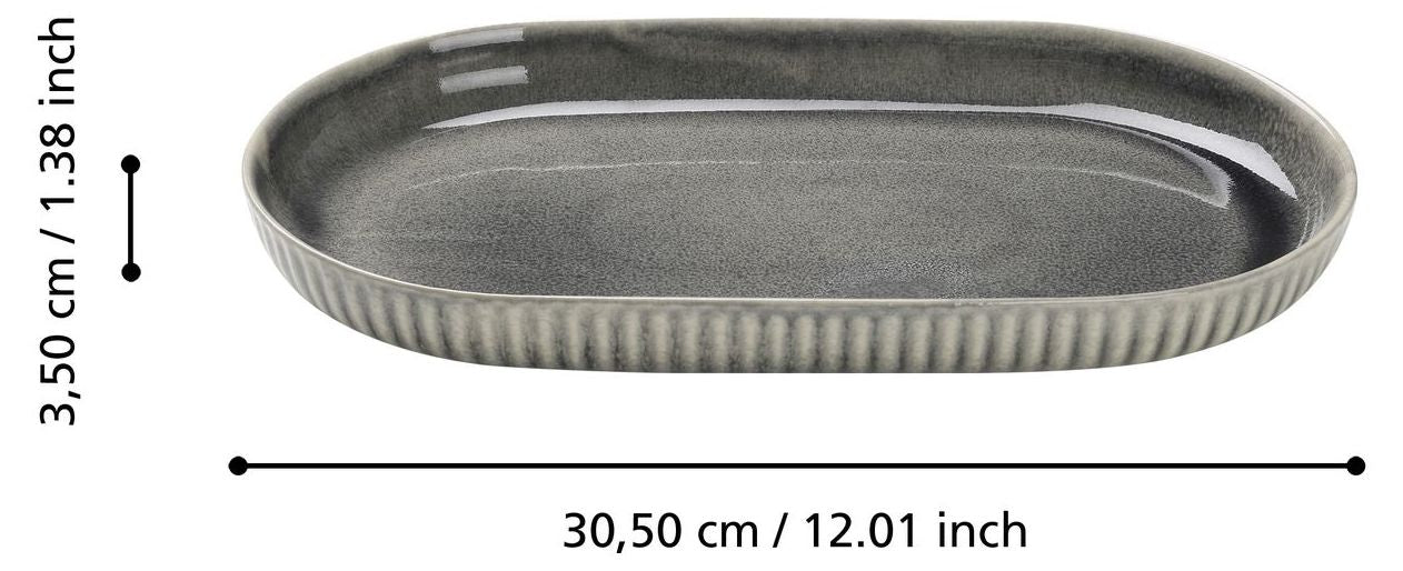 Керамична овална чиния Eglo - Morombe, 30.5 x 17.5 cm, сива