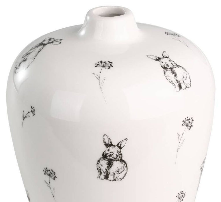 Керамична ваза Eglo - Gopeng, 19 cm, Ø14 cm, бяла/черна, със зайци