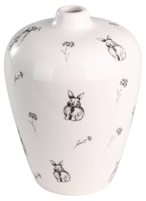 Керамична ваза Eglo - Gopeng, 19 cm, Ø14 cm, бяла/черна, със зайци