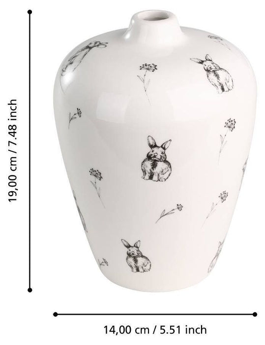 Керамична ваза Eglo - Gopeng, 19 cm, Ø14 cm, бяла/черна, със зайци