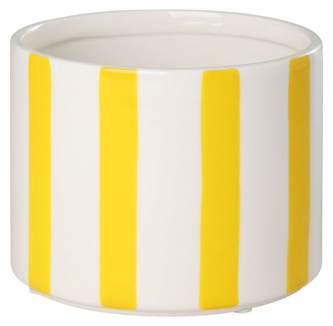 Керамична кашпа Eglo - Jinjiti, 12 cm, Ø14 cm, бяла/жълти ленти