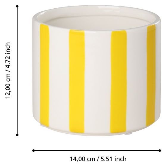 Керамична кашпа Eglo - Jinjiti, 12 cm, Ø14 cm, бяла/жълти ленти