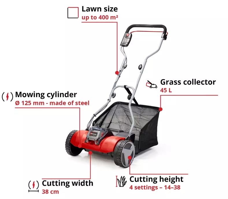 Акумулаторна косачка Einhell - Power X-Change, GE-HM 18/38 Li, 18 V, 38 cm, Solo