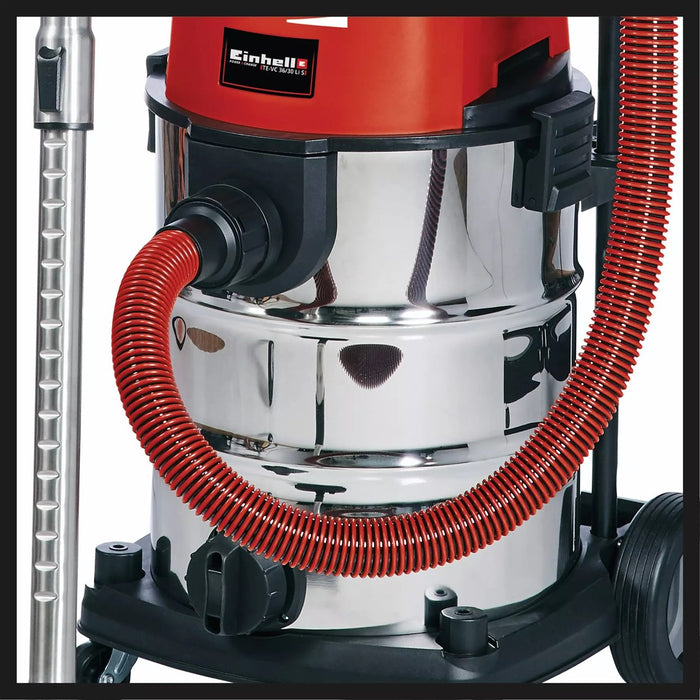 Einhell TE-VC 36/30 Li S-Solo 30 L барабанна прахосмукачка за сухо и мокро почистване с торба за прах