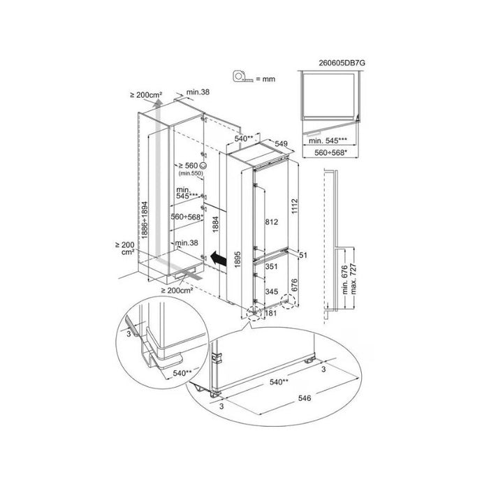 Вграден хладилник с фризер Electrolux ENA7CD19S , 269 l, D , No Frost , Бял