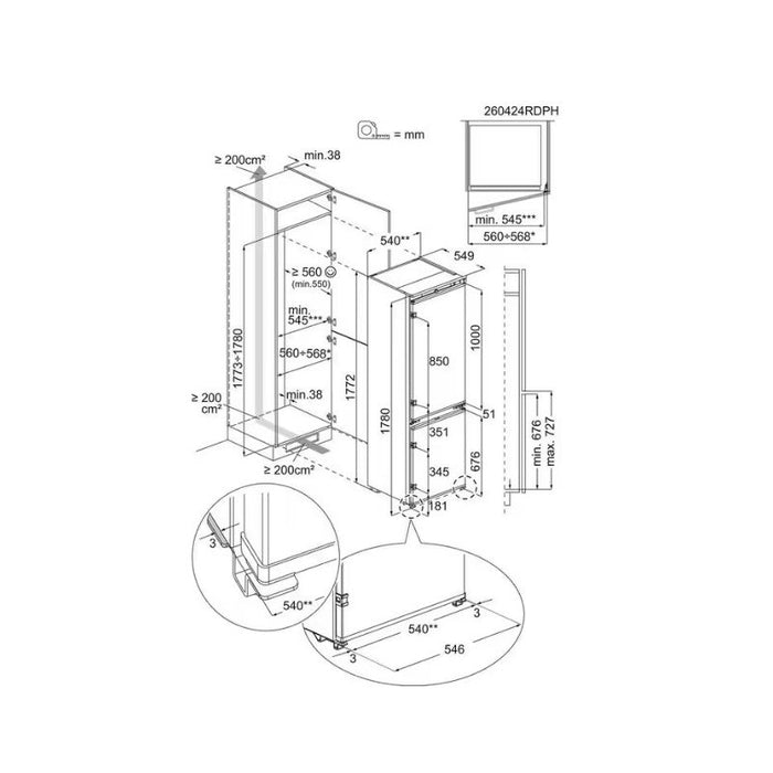 Вграден хладилник с фризер Electrolux ENA7CE18S3 , 248 l, E , No Frost , Бял , Да
