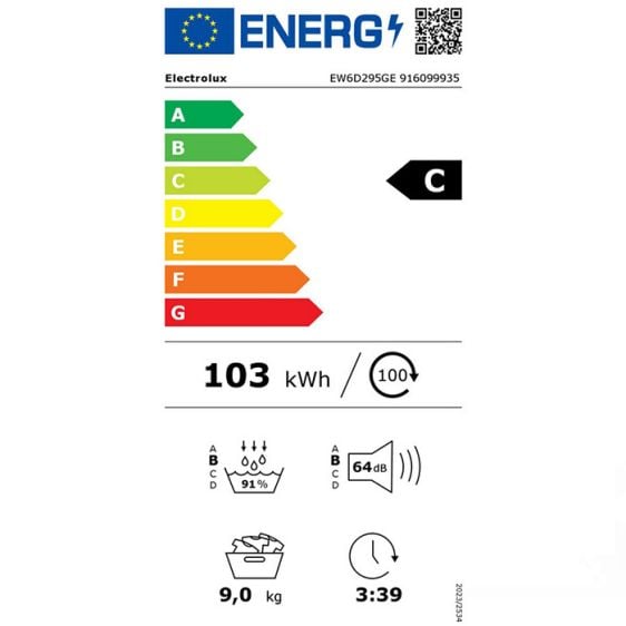 Сушилня ELECTROLUX EW6D295GE, 9 кг, C, Термопомпа
