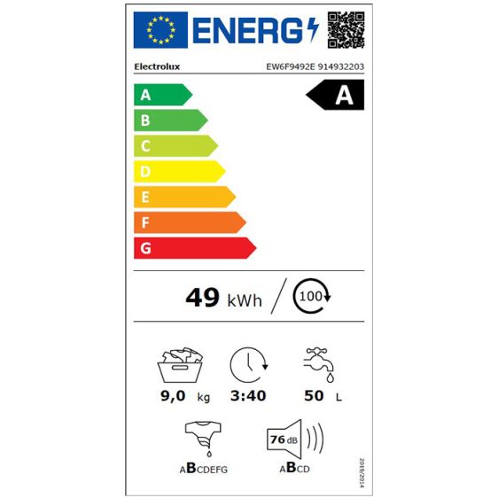 Пералня ELECTROLUX EW6F9492E, 9 кг, 1400 об/мин